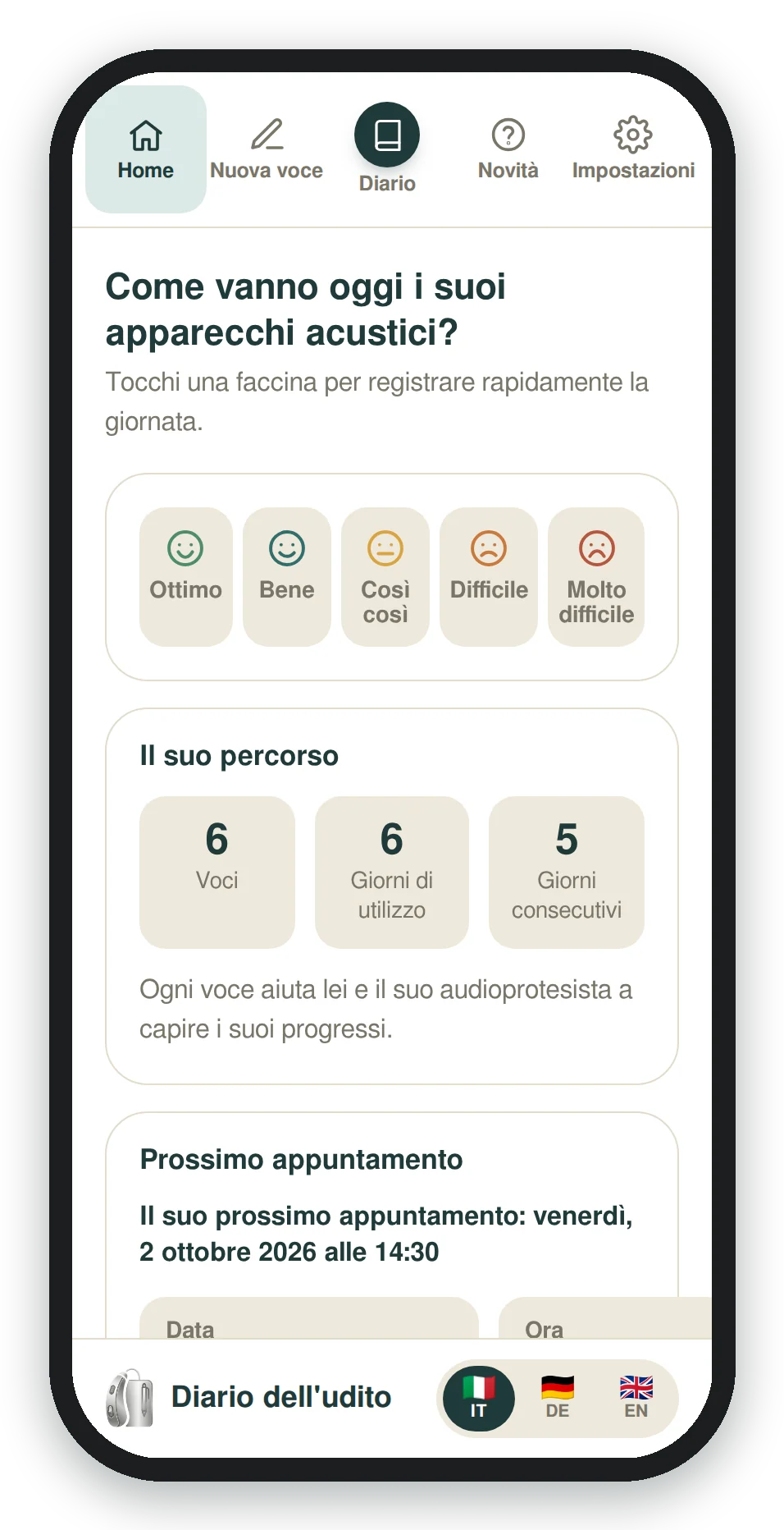 L'app Diario dell'udito