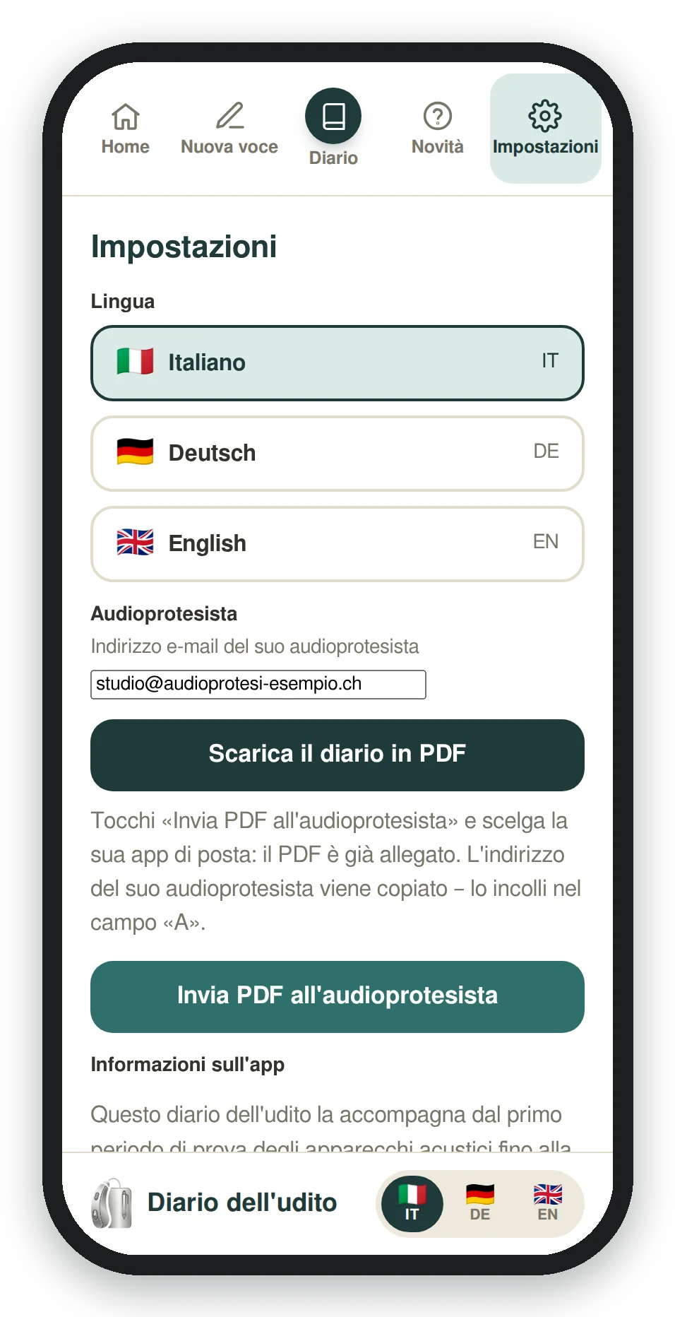 Impostazioni con invio del PDF all'audioprotesista