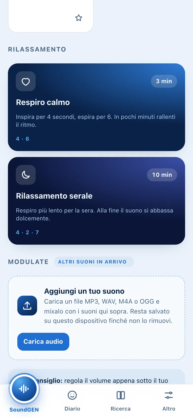 TinniAPP: esercizi di rilassamento con respiro guidato
