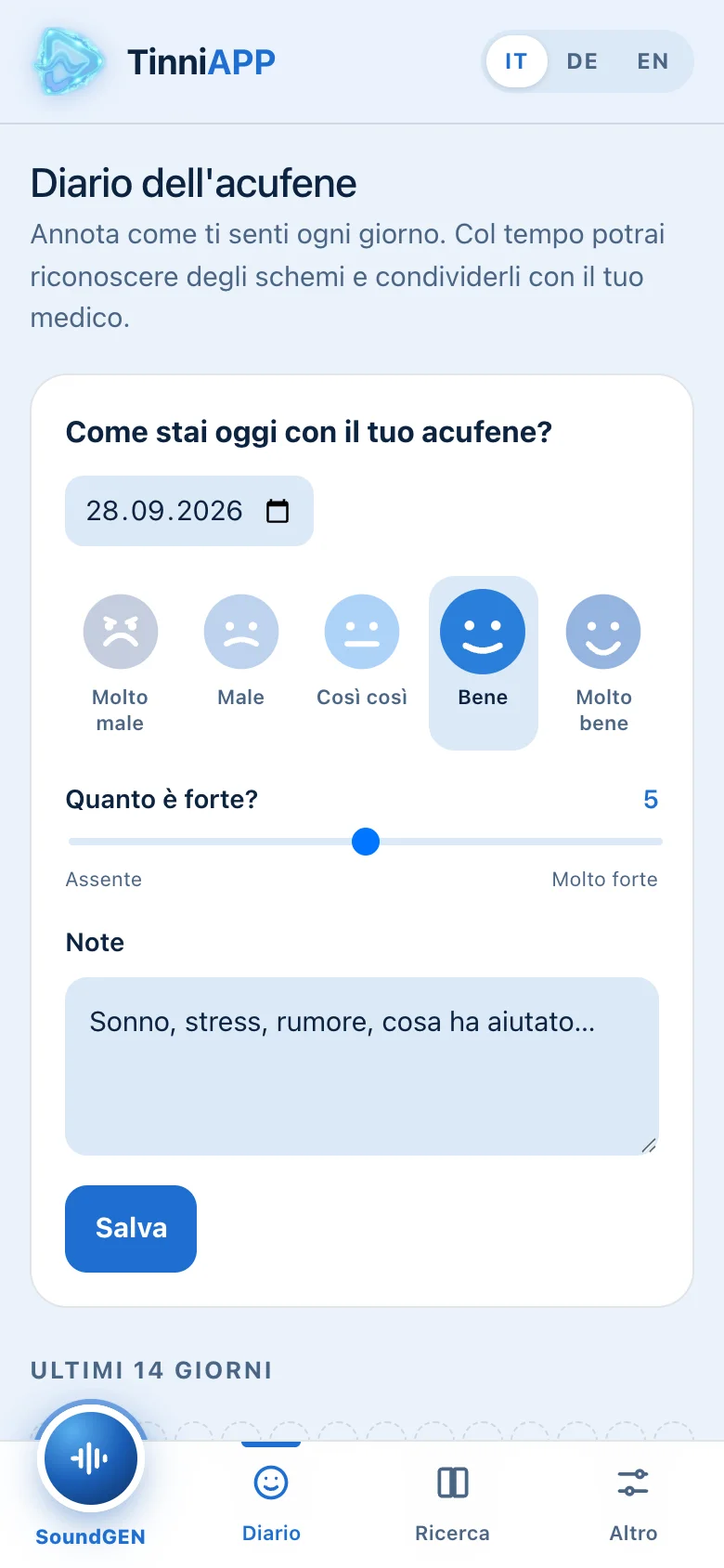 TinniAPP: diario dell'acufene