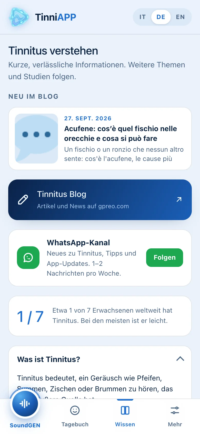 TinniAPP: Bereich Wissen, Tinnitus verstehen