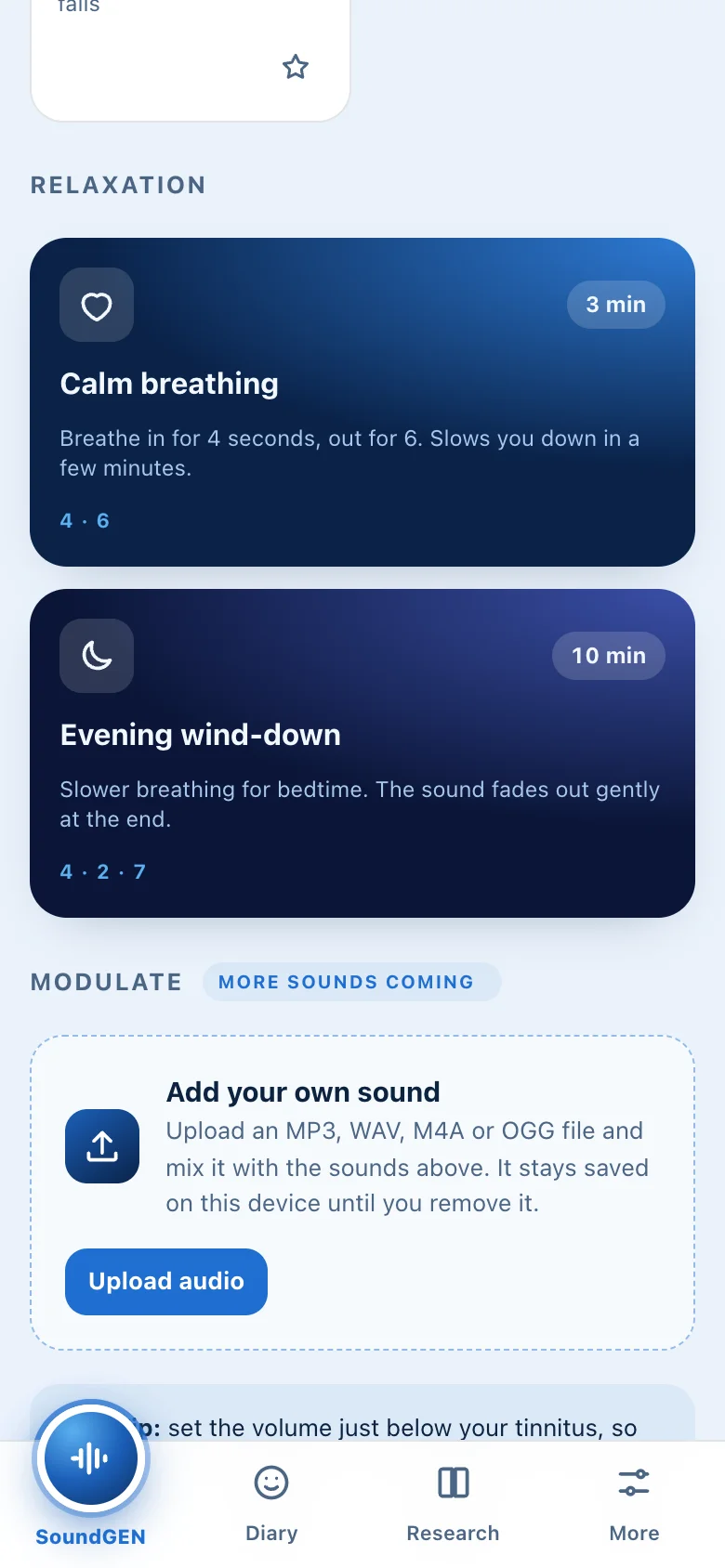 TinniAPP: relaxation with guided breathing