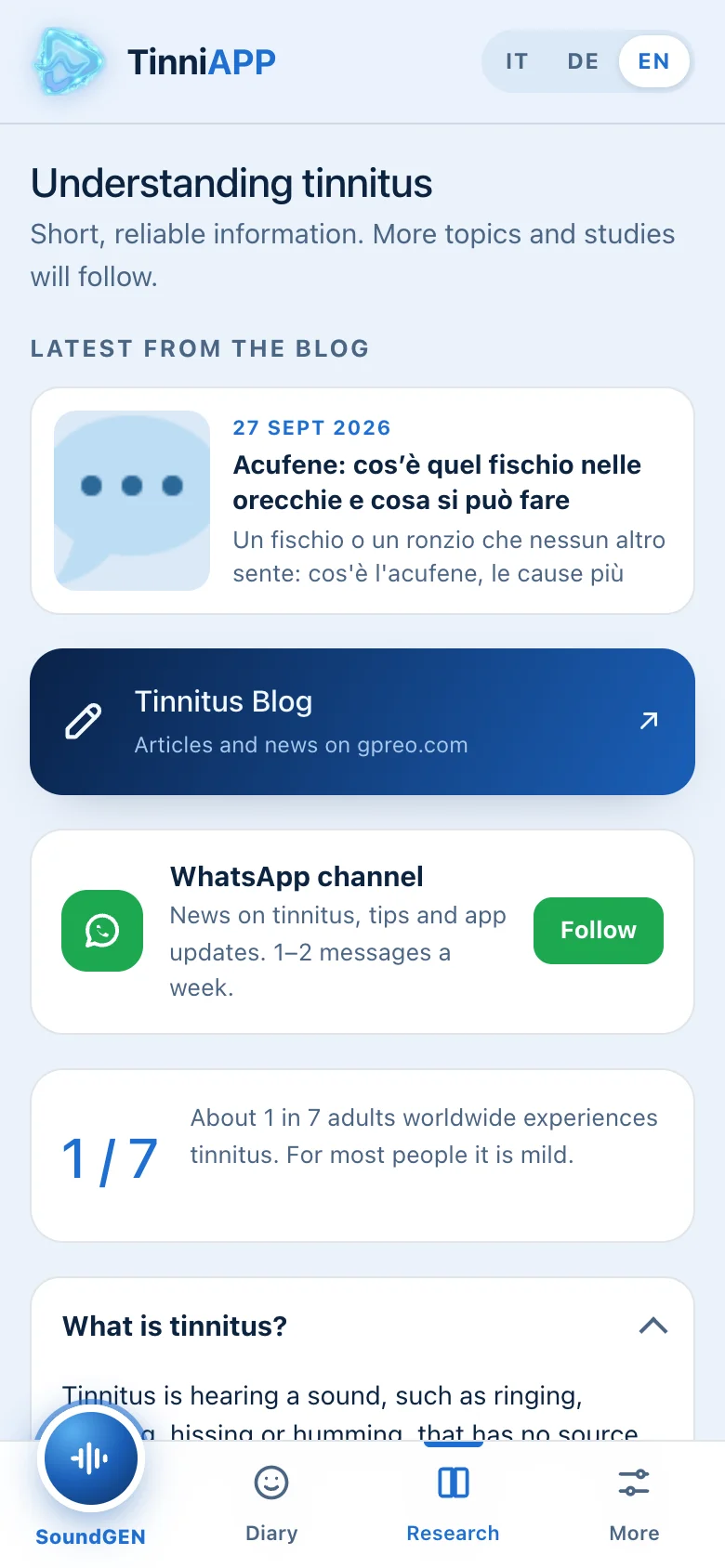 TinniAPP: Research section, understanding tinnitus