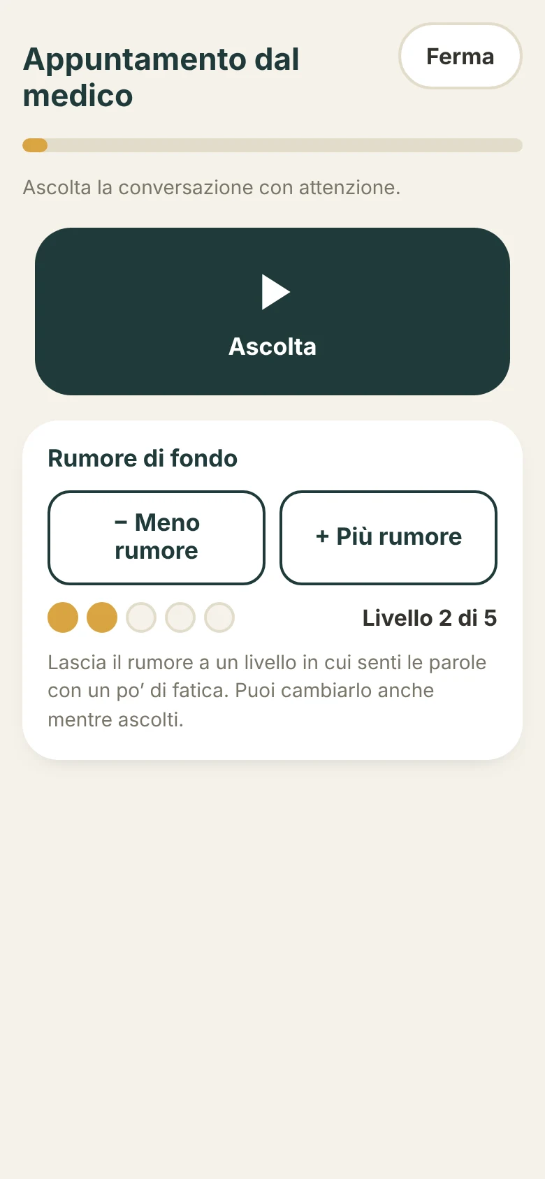 Conversazione con rumore di fondo regolabile
