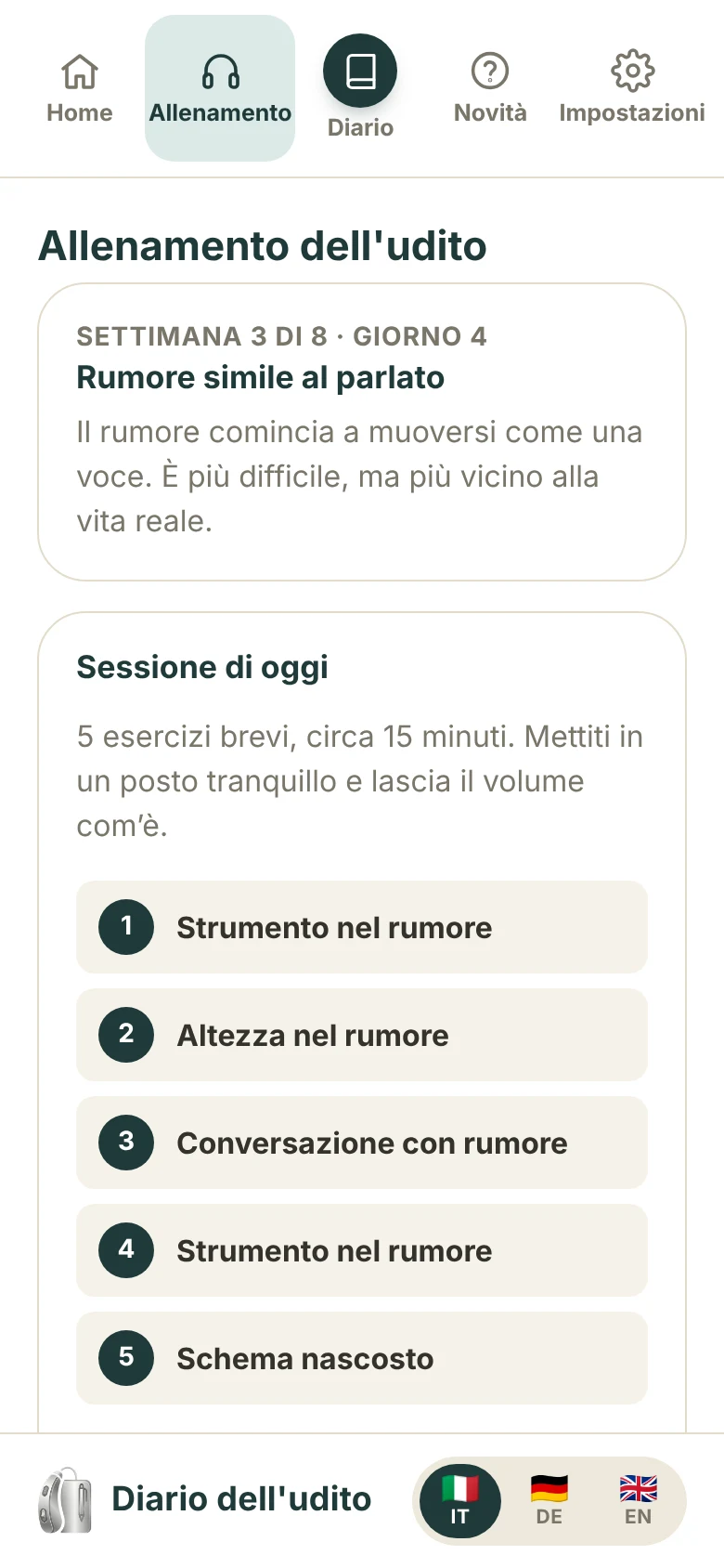L'app Diario dell'udito: l'allenamento di oggi