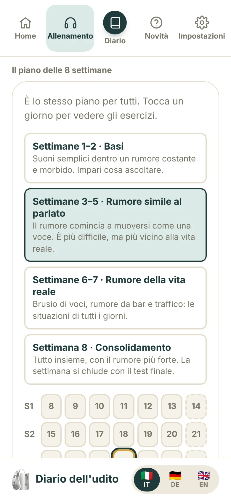 Il piano delle 8 settimane con il calendario
