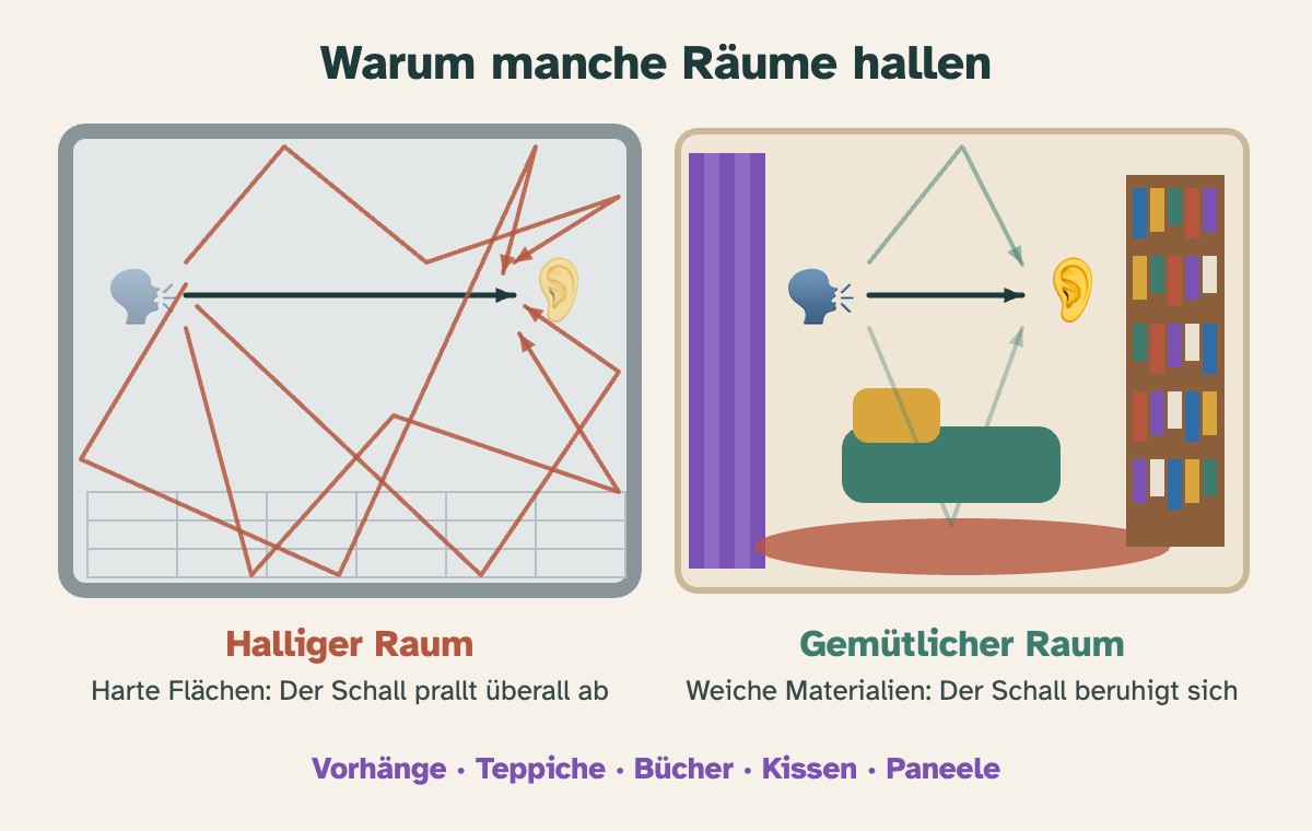 Vergleich: halliger Raum und gemütlicher Raum