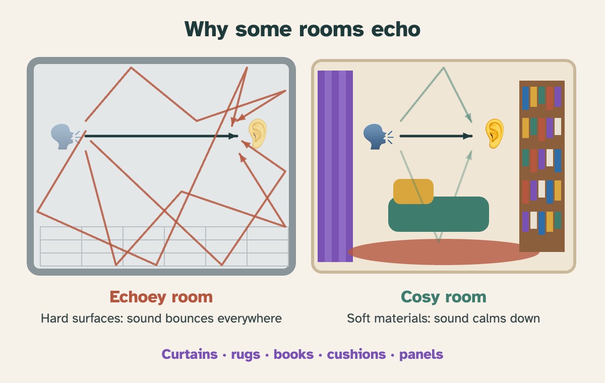 Comparison: echoey room and cosy room